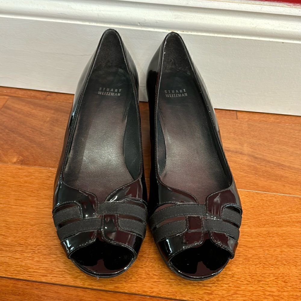 Stuart Weitzman Black Patent Leather Peep Toe Pumps‎ Size 9